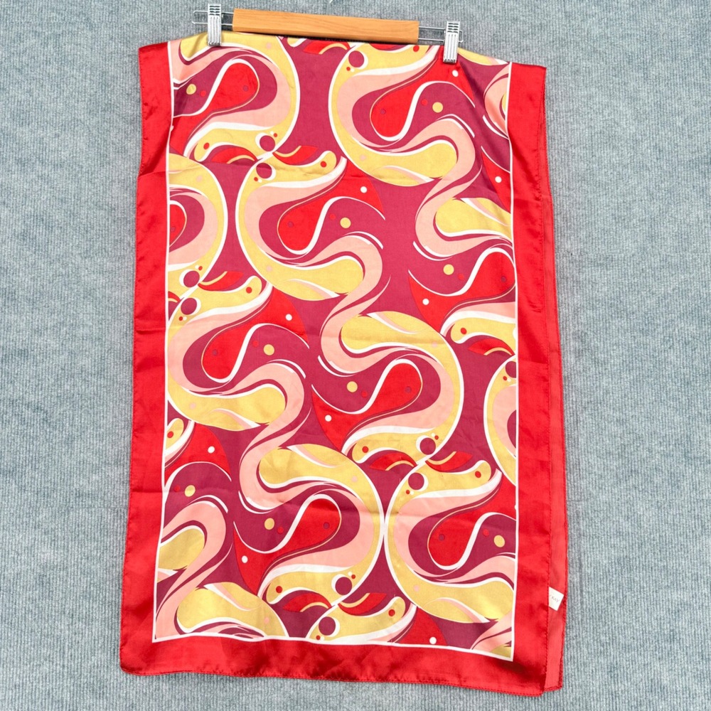 Mary Kay Red Pink Yellow Psychedelic Swirl Abstract Oblong Scarf 60" Polyester
